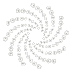 White ABS Plastic Imitation Pearl Round Beads, Dyed, No Hole/Undrilled, White, 8~14mm, 160pcs/set