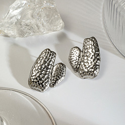 Stainless Steel Color 304 Stainless Steel Stud Earrings for Women, Cactus, Stainless Steel Color, 28x22mm