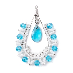 Темно-Голубой Подвески-слезинки из стекла ручной работы, с 304 фурнитурой из нержавеющей стали, глубокое синее небо, 37.5x41x5 мм, отверстие : 1.2 мм