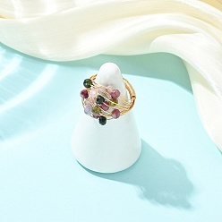 Light Gold Кольца с бусинами-ронделями из натурального турмалина, обмотанными медной проволокой., золотой свет, 17 мм, внутренний диаметр: 18 мм