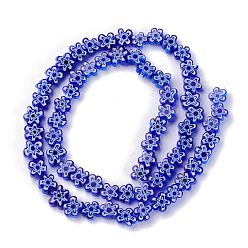 Medium Blue Handmade Millefiori Glass Bead Strands, Flower, Medium Blue, 6.4~9x3.2mm, Hole: 1mm, about 56pcs/Strand, 15.75''(40cm)