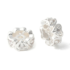 Серебро Латунные микро-паве прозрачные кубические циркониевые бусины, без кадмия, без никеля и без свинца, сердце, серебряные, 8x3.5 мм, отверстие : 1.2 мм