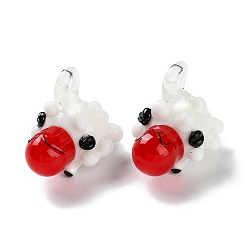 Red Handmade Lampwork Pendants, Sheep, Red, 23x20x23mm, Hole: 3.5x2.5mm