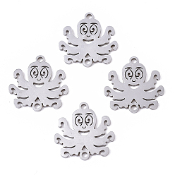 Stainless Steel Color Tarnish Resistant 201 Stainless Steel Links connectors, Laser Cut, Octopus, Stainless Steel Color, 16.5x16.5x1mm, Hole: 1.4mm
