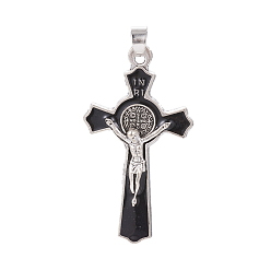 Black Alloy Enamel Big Pendants, For Easter, Crucifix Cross, Antique Silver, Black, 50.5x27x4mm, Hole: 5x6.5mm
