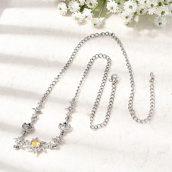 Платина Подвески из латуни с микропаве из кубического циркония в виде солнца, луны и звезды., ожерелья-цепочки для женщин, стойки покрытие, без кадмия и без свинца, долговечный, платина, 17.09 дюйм (43.4 см)