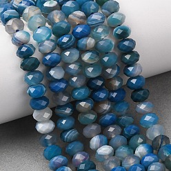 Синий Натуральный полосатый агат / полосатые агатовые бусы, окрашенная и подогревом, граненые, шайба, синие, 8~8.5x5~5.5 мм, отверстие : 1 мм, около 72 шт / нитка, 15.24~15.35'' (38.7~39 см)