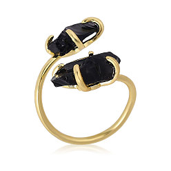 Обсидиан 1 шт. необработанные натуральные самородки драгоценных камней, бусины, кольца-манжеты из сплава, золотые, внутренний диаметр: 19~21 мм