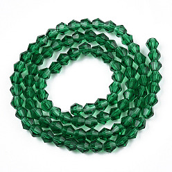 Green Imitation Austrian Crystal 5301 Bicone Beads, Faceted Glass Beads Strands, Green, 4x4mm, Hole: 1mm, about 88~89pcs/strand, 12.99~13.39 inch