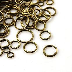Antique Bronze Iron Double Split Rings, Double Loops Jump Rings, Mixed Size, Nickel Free, Antique Bronze, about 4~10mm in diameter