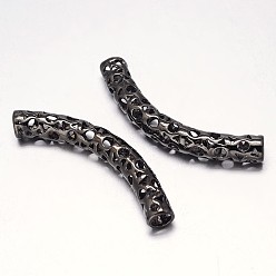 Gunmetal Hollow Curved Rack Plating Brass Tube Beads, Gunmetal, 42x6mm, Hole: 3mm