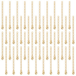 Real 18K Gold Plated 50Pcs Rack Plating Brass Curb Chain Extender, End Chains with Heart Charm, Real 18K Gold Plated, 56mm