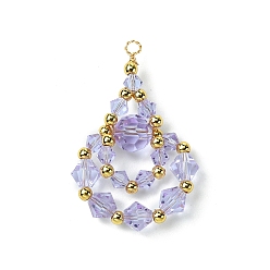 Фиолетовый Имитация австрийских хрустальных бусин с экологически чистой медной проволокой и подвесками из латунных бусин, фиолетовые, 42x25.5x7.5 мм, отверстие : 2.5 мм