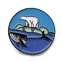 Bear Marine Environment Protection Theme Enamel Pin, Electrophoresis Black Zinc Alloy Brooch for Backpack Clothes, Flat Round, Bear, 25x1.5mm