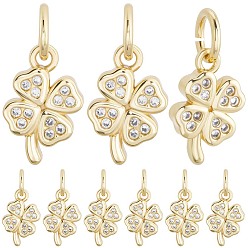 Настоящее золото 18K 18подвески из латуни с микропаве из кубического циркония, клевер, с целью перехода в кольце, реальный 18 k позолоченный, 11x6.5x1.5 мм, отверстие : 3 мм