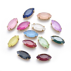 (52) Непрозрачная лаванда Шить на горный хрусталь, стиль мокко, имитация нефрита, стекло горный хрусталь, с позолоченными латунными зубцами, граненые, лошадиный глаз , разноцветные, 15x7x6 мм, отверстие : 1 мм