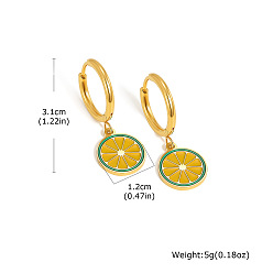 Lemon 304 Stainless Steel Enamel Hoop Dangle Earrings, Golden, Lemon, 31mm