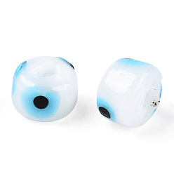 White Handmad Lampwork Beads, Rondelle with Evil Eye , White, 7x5mm, Hole: 1.6mm