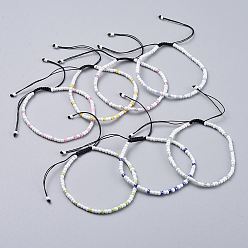 Mixed Color Adjustable Nylon Thread Braided Beads Bracelets, with Glass Seed Beads, Opaque Colors Lustered, Ceylon Round, Round, Mixed Color, 2-1/8 inch(5.5cm)