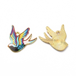 Разноцветный Стойки подвески обшивки сплава, напечатанный, без свинца, без кадмии и без никеля, очарование птицы, золотой свет, красочный, 20.5x21x1.5 мм, отверстие : 1.8 мм
