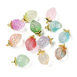 (52) Непрозрачная лаванда Прозрачные стеклянные подвески, клубника, с золотой эмали сплава выводов, два тона, разноцветные, 18x12x10.5 мм, отверстие : 1.5 мм