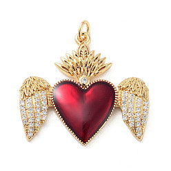 Настоящее золото 18K Покрытие стойки латунь микропаве прозрачные подвески из кубического циркония, с эмалью и кольцом для прыжков, долговечный, без кадмия и без свинца, святое сердце, реальный 18 k позолоченный, 27.5x29x3 мм, отверстие : 3 мм