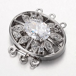 Платина Латунь кубического циркония коробка застежками, без кадмия, без никеля и без свинца, овальные, платина, 30x30x11 мм, Отверстие: 1.5 & 2.5 мм