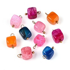 (52) Непрозрачная лаванда Подвески-кубы из натурального окрашенного агата, с 304 петлями из нержавеющей стали, реальный 18 k позолоченный, разноцветные, 12~13x6~8.5x6~8.5 мм, отверстие : 1.4~1.8 мм