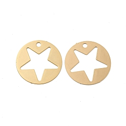 Light Gold Подвески из латуни с травленым металлом, долговечный, без кадмия, без никеля и без свинца, плоские круглые со звездой, золотой свет, 18x0.3 мм, отверстие : 1.6 мм
