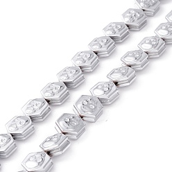 с Платиновым Покрытием Гальванизировать синтетические немагнитных гематита бусы пряди, на тему хэллоуина, многоугольник с черепом, с покрытием платиным, 10.5x8x5.5 мм, отверстие : 1 мм, около 44 шт / нитка, 16.14 дюйм (41 см)