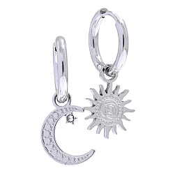 Нержавеющая Сталь Цвет Луна и солнце 304 серьги-кольца из нержавеющей стали с кристаллами и стразами, слева и справа, цвет нержавеющей стали, 22 мм