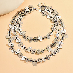 Plata Disco texturizado de aleación 3 collares de capas para mujer, plata, 17.32 pulgada (44 cm)
