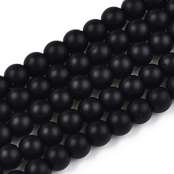 Black Opaque Glass Beads Strands, Frosted, Round, Black, 4~4.5mm, Hole: 0.8mm, about 97~98pcs/strand, 14.76 inch~14.96 inch(37.5~38cm)