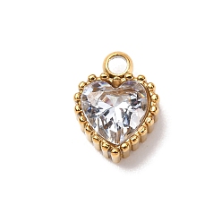 Сердце Стеклянные прелести, с 304 фурнитурой из нержавеющей стали, граненые, золотые, сердце, 9x6.5x3.5 мм, отверстие : 1.4 мм