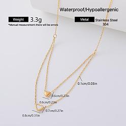 Heart 304 Stainless Steel Resin Pendant Double Layer Necklaces for Women, Golden, White, Heart, 15.75 inch(40cm)