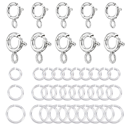 Серебро 10 шт. 2 стили 925 пружинные застежки из стерлингового серебра, с 30шт 3 стилями открытых соединительных колец, серебряные, 7.5~9.5x6~7x1~1.5 мм, отверстие : 1.4~1.8 мм, внутренний диаметр: 3 мм, 5 шт / стиль