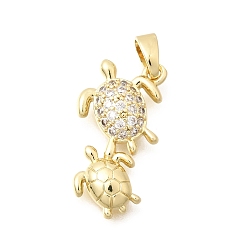 Настоящее золото 18K Латунные подвески с фианитами, подвески в виде двойной черепахи, долговечный, реальный 18 k позолоченный, 20x11x3 мм, отверстие : 5x3 мм