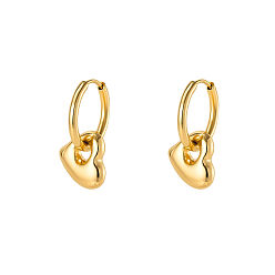 Heart 304 Stainless Steel Hoop Dangle Earrings for Women, Real 18K Gold Plated, Heart, 24x11mm