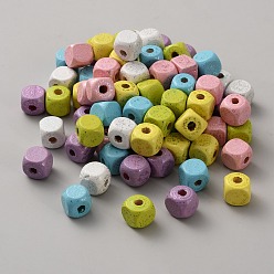 Cube Деревянные бусины, с блеском порошок, разноцветные, кубические, 10x10x10 мм, отверстие : 3.5 мм, о 100 шт / комплект
