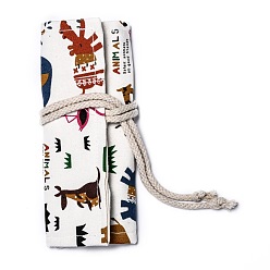 Other Animal Холст ручной работы в рулоне карандаш для карандашей 12 отверстия, универсальный рулонный пенал, ручка занавес, органайзер для карандашей для раскрашивания, животное рисунок, 20.2x22.2x0.4 см