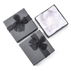 Black Bowknot Organza Ribbon Cardboard Bracelet Bangle Gift Boxes, Square, Black, 90x90x27mm