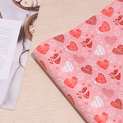 Pink Heart Pattern Valentine's Day Gift Wrapping Paper, Rectangle, Folded Flower Bouquet Wrapping Paper Decoration, Pink, 750x510mm