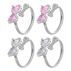 (52) Непрозрачная лаванда 4 шт 2 цвета латунь микро паве кубический цирконий манжеты кольца для женщин, бантом, разноцветные, 15 мм, внутренний диаметр: 17 мм, 2 шт / цвет