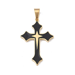 Золотой 304 подвески из нержавеющей стали, с эмалью, крест прелести, золотые, 41x27.5x2.5 мм, отверстие : 7x4 мм