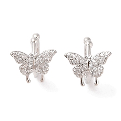 Платина Женские серьги-манжеты из латуни с микропаве и прозрачным цирконием, бабочка, платина, 12.5x13 мм