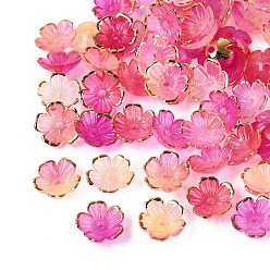 Camellia Plastic Bead Caps, 5-Petal Flower, Two Tone, Golden Metal Enlaced, Camellia, 10~11x10~11x4mm, Hole: 1.6mm, about 2140pcs/bag