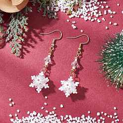 Белый Стеклянные бусины серьги dnagle, снежинка, золотые, белые, 55x16 мм