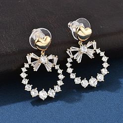 Bowknot Серьги-гвоздики из циркония, 925 игла из стерлингового серебра, реальный 18 k позолоченный, бантом, 30x22 мм