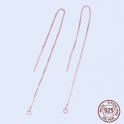 Rose Gold 925 Sterling Silver Stud Earring Findings, Ear Threads, Box Chains, Rose Gold, 100x0.65mm, Hole: 1~2mm