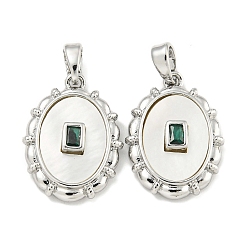 Платина Латунь с кубическим цирконием и подвесками в виде ракушек, без кадмия, без никеля и без свинца, овальные, зелёные, платина, 18.5x13.5x4.5 мм, отверстие : 5x3 мм
